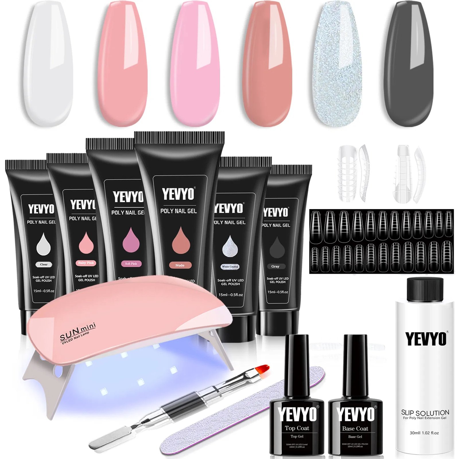 0ae28208-4a28-435d-bfe4-bd5da596cd42.jpg 6 PCS Poly Gel Nail Kit With UV Lamp, Nail Brush And Nail Forms Top Base Coat Builder Nails Art Tools - Image 1