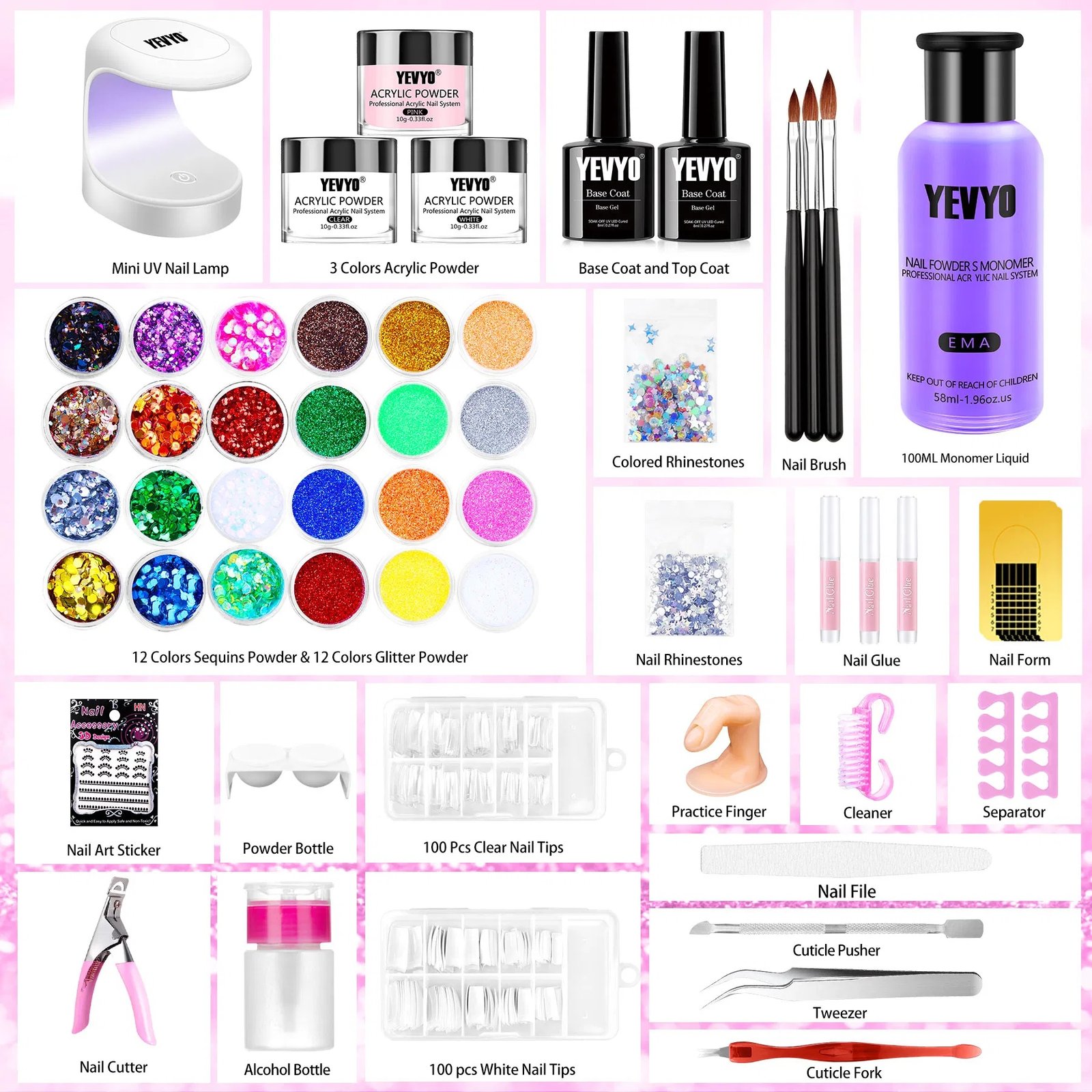 120c0a04-815c-4d00-aaee-3ba7f237edff.jpg Acrylic Nail Kit With Everything For Beginners, Professional Nail Starter Kit , 24 Color Glitter Acrylic Powder And Liquid Monomer Set, Nail Glitter And DIY Nail Art Tools - Image 2