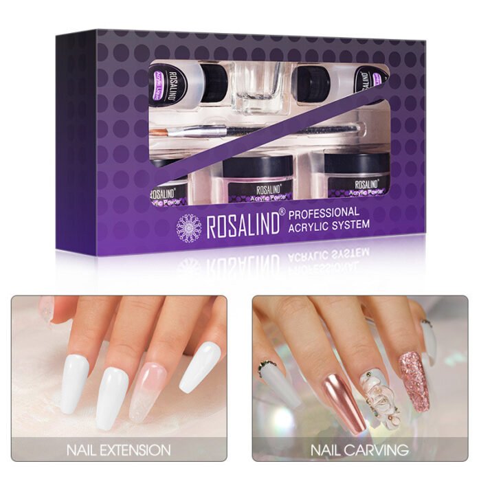Rosalind Wholesale Oem Private Label Nail Art Acrylic Powder System Starter Kit Crystal Nail Powder Set For Nail Extension - Image 1