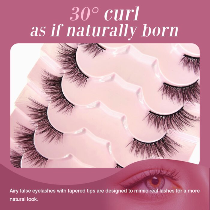 Natural Lashes Wispy Lashes Natural Look False Eyelashes Natural Flared Eyelashes False Eye Lashes Soft Fluffy Lashes 7 Pairs 6mm Gradual 13mm Cat's Eye Transparent Stem Eye Tail Elongated Half Eye Na - Image 4