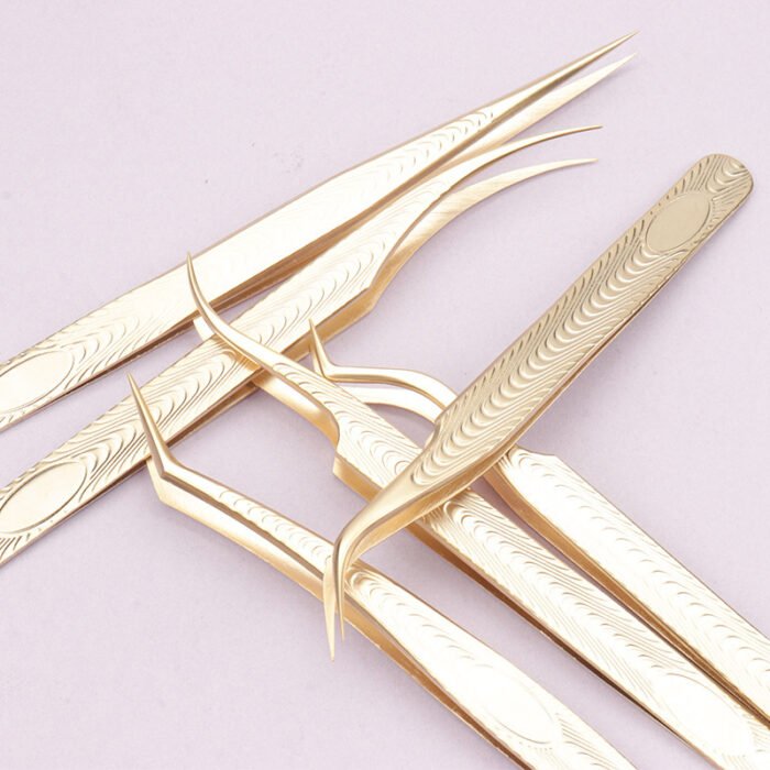 Stainless Steel Eyelash Flowering Tweezers Golden Grafting Eyelash Tweezers - Image 1