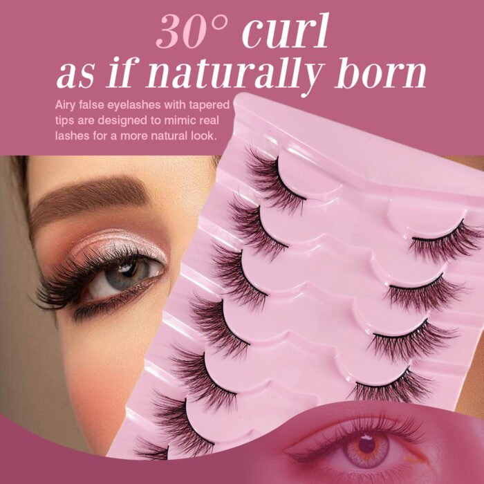 Natural Lashes Wispy Lashes Natural Look False Eyelashes Natural Flared Eyelashes False Eye Lashes Soft Fluffy Lashes 7 Pairs 6mm Gradual 13mm Cat's Eye Transparent Stem Eye Tail Elongated Half Eye Na - Image 2