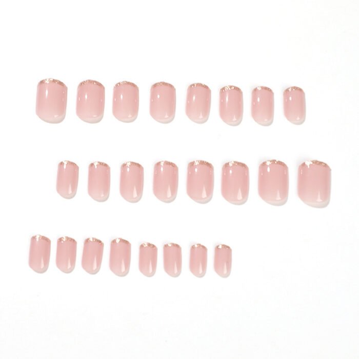Mid-Length Press On False Nails Gradient Easy Wear Franch Reusable Natural - Image 3