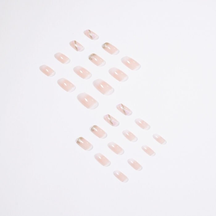 Mid-Length Press On False Nails Gradient Easy Wear Franch Reusable Natural - Image 6
